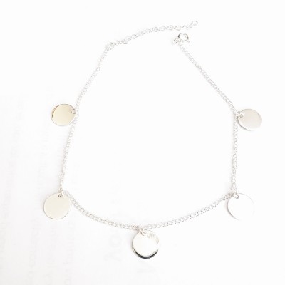 Sterling Silver ANKLET 5 PLAIN DISC CHARMS -7S-128E
