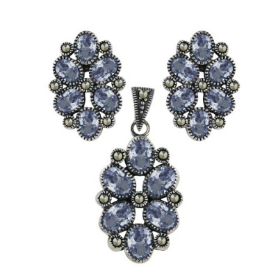 Marcasite Set 6 Oval Lv Cubic Zirconia