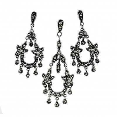 Marcasite Set Flower 18.3mm/16.5mm 'U' Chandelier