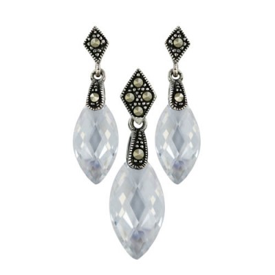 Marcasite Set Clear Cubic Zirconia Oval