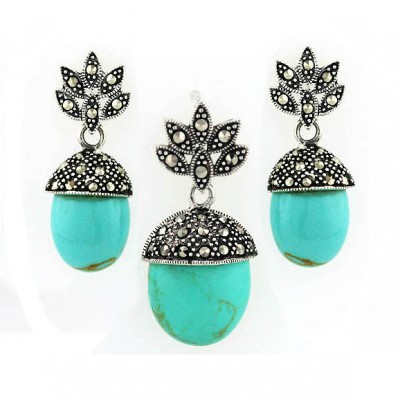 Marcasite Set Faux Turquoise Acorn with Marcasite Marquis Top