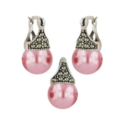 Marcasite Set ( 2A Swiss Marcasite) 10mm Latch Pink Pearl (Open M