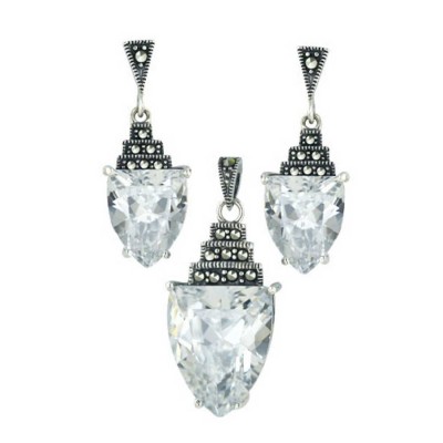 Marcasite Set Gradually Marcasite Bar Steps+Trillion Clear Cubic Zirconia
