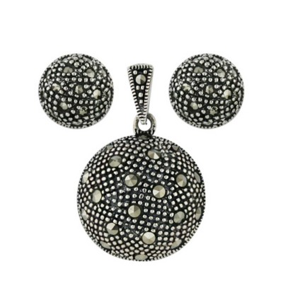 Marcasite Set 18mm 10mm Half Ball Shaped