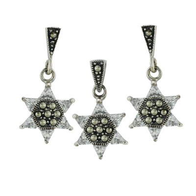 Marcasite Set 14X14mm Jewish Star Clear Color Cubic Zirconia