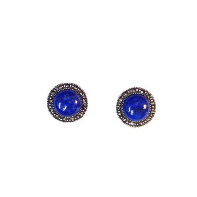 Marcasite Lapis Lazuli Disc Earrings