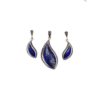 Windswept Lapis Lazuli Drop Marcasite Jewelry Set