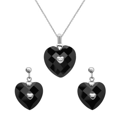 Sterling Silver Pendant (W=22mm) +Earg (14mm) Sets Chess Cut Black Cubic Zirconia H