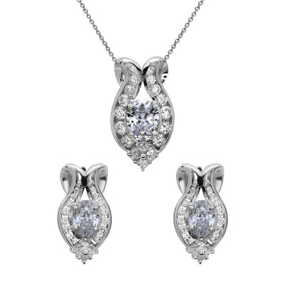 Sterling Silver Set Clear Cubic Zirconia Art Deco