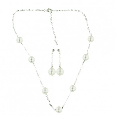 Sterling Silver Necklace (7Pcs) +Earg (2Pcs) Sets 9mm White Fresh Water Pearl