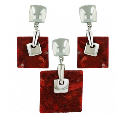 Sterling Silver Pendant 17.5X17.5mm Earring 14.5X14.5mm Square Flat Cora