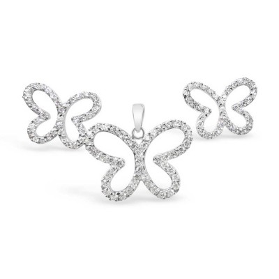Sterling Silver Set Butterfly Clear Cubic Zirconia Outline