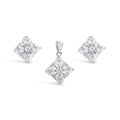 Sterling Silver Set Rd Clear Cubic Zirconia Forming Diamond Shape