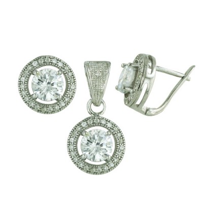 Sterling Silver Set 6mm Clear Cubic Zirconia on Micro-Paved Bezel