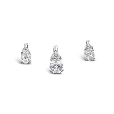 Sterling Silver Set 8X6/10X8mm Tear Drop Clear Cubic Zirconia Pave Clear Cubic Zirconia Top