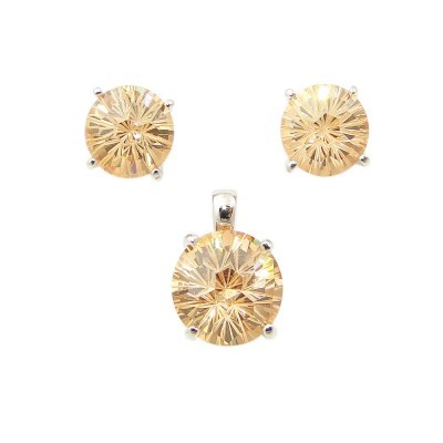 SS Pdnt(12Mm)+Earg(10Mm) Ch Cz Flwr Cut, Champagne