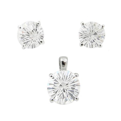 SS Pdnt(12Mm)+Earg(10Mm) Clr Cz Flower Cut, Clear