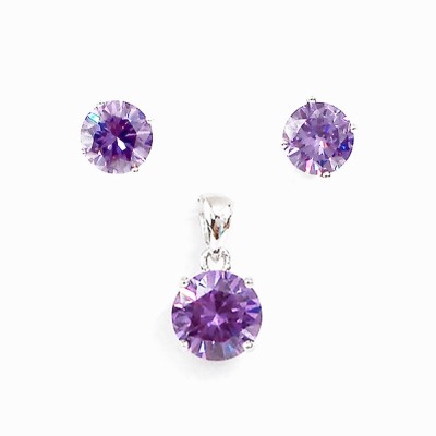 Sterling Silver PENDANT 10MM+EARRING 8MM ROUND AMETHYCZ STUD 4
