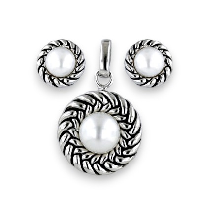 Sterling Silver 7.5 mm Pendant and 5.5 mm Stud Earring Set of F