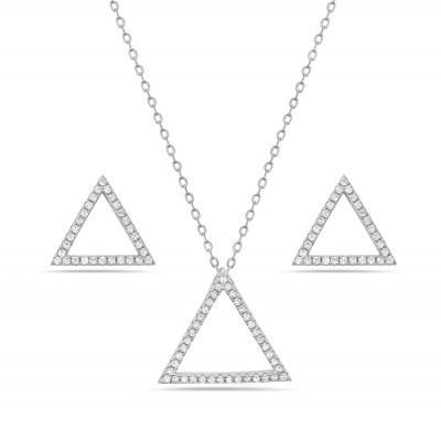 Sterling Silver Set Earring And Pendant Triangle Line