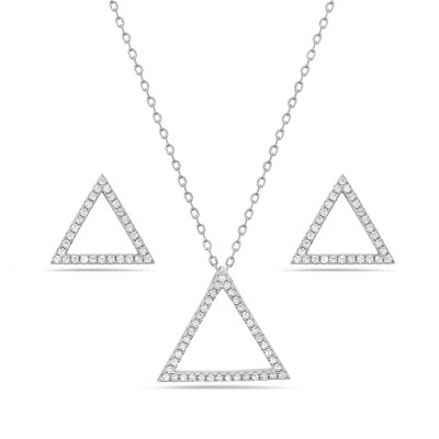 Sterling Silver Set Earring And Pendant Triangle Line