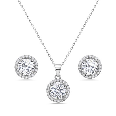 Set Earring And Pendant Round Clear Cubic Zirconia With Clear