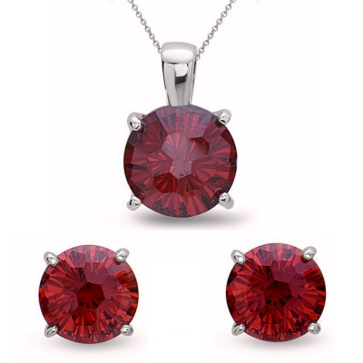 Sterling Silver +Earg (10mm) Garnet Cubic Zirconia Flower Cut