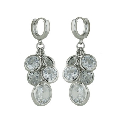 Brass Earg Ingraded Cz Cluster Dangle Bk Plating
