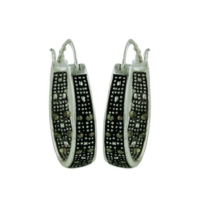 MB Earring Thick Oval Hoop W/ Marcasite