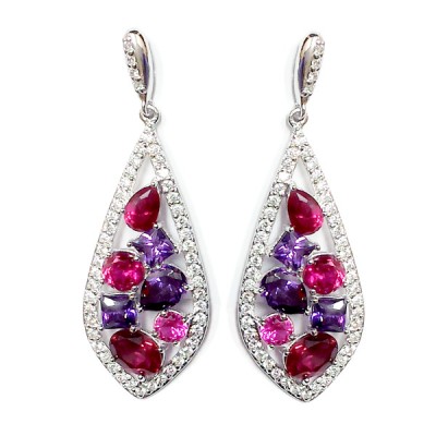 Brass Ruby & Ame Cz In Teardrop Cl Cz Danglin Earg