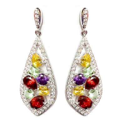 Brass Ct, Pd, Grt, Am Cz In Teardrop Cl Cz Earg, Multicolor