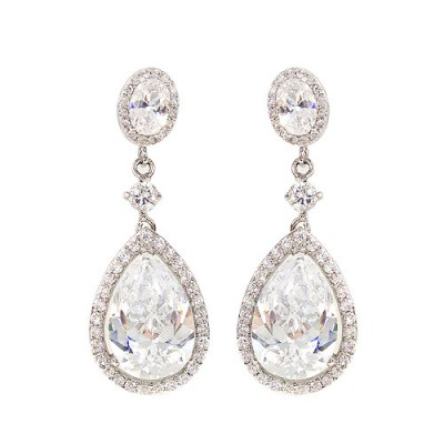 Brass Earring 11X16Mm Cl Cz Teardrop Dangle
