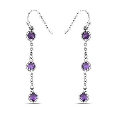 Sterling Silver Earring Dangle with Three 6mm Round Stationary Ge
