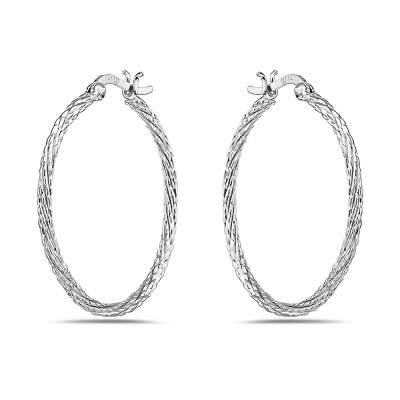 Sterling Silver Earring Twisted Hoop 40mm with Latch