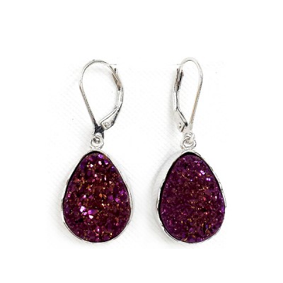 Sterling Silver Earring 13-18mm Tear Drop Amy Drusy with Leverback
