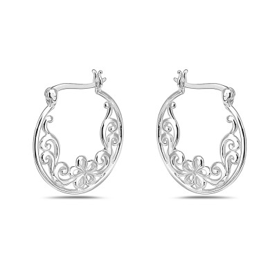 Sterling Silver Earring Filgree Inner 23mm Open Circle Hoop E-C