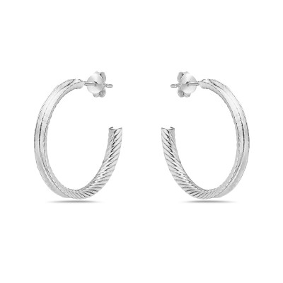 Sterling Silver Earring 25mm Open Circle Rope Engraved E-C Hoop