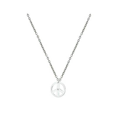 Necklace Peace Sign Clear Cubic Zirconia 18 Inches
