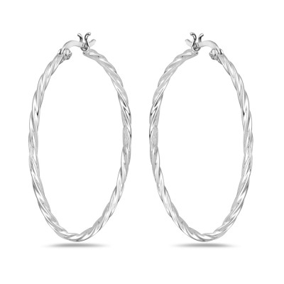 Sterling Silver Earring Etch Textured Hoop 30mm with Latch