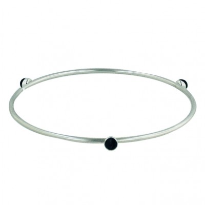 Sterling Silver Bangle 1Pc Bangle with 3Pc 3mm Onyx Round