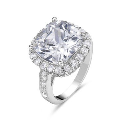 Brass Ring 12-12mm Cushion Clear Cubic Zirconia Faceted Cut Ctr with