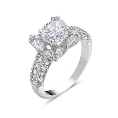 Brass Ring Engagement Ring 7mm Round Clear Cubic Zirconia 4 Prong