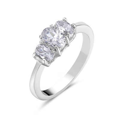 Stainless Steel Ring 3 Clear Oval Cubic Zirconia