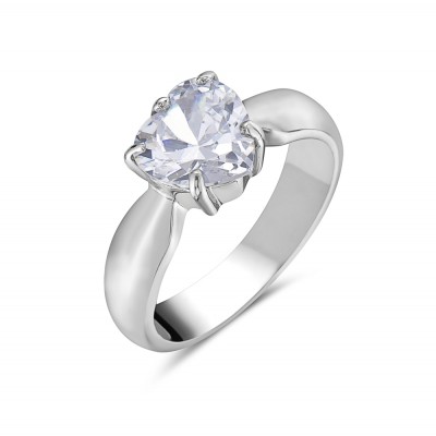Stainless Steel Ring Solitaire 8-8mm Clear Heart Shap