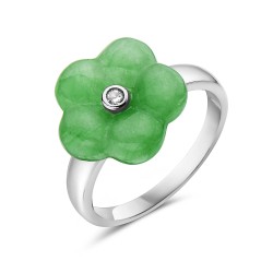 Sterling Silver RING GREEN JADE CARVED PLUM FLOWER