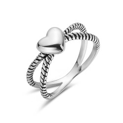 Oxidized Cross Rope Heart Ring