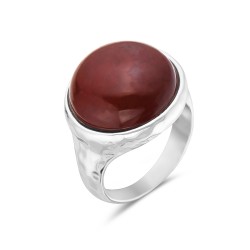 Sterling Silver RING 15 MM ROUND CABOCHON GENUINE RED JASPER