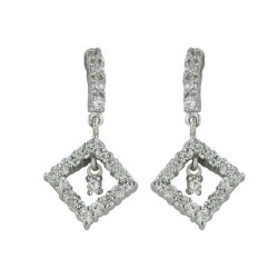 Brass Earring Open Square Dangle with Cubic Zirconia