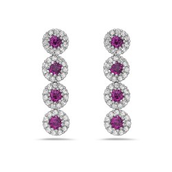Sterling Silver EARRING DANGLE LINEAR 4 ROUND SYNTHETIC RUBY WI