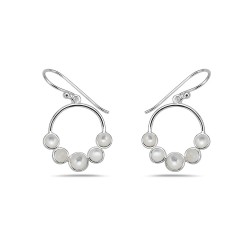 Sterling Silver EARRNG DANGLE CIRCLE ROUND MOTHER OF PEARL AT